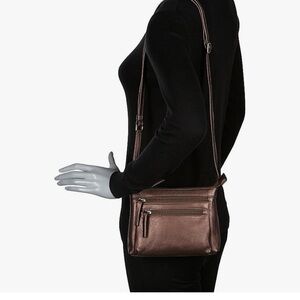 Derek Alexander Pebbled Leather Metallic Copper Small crossbody purse